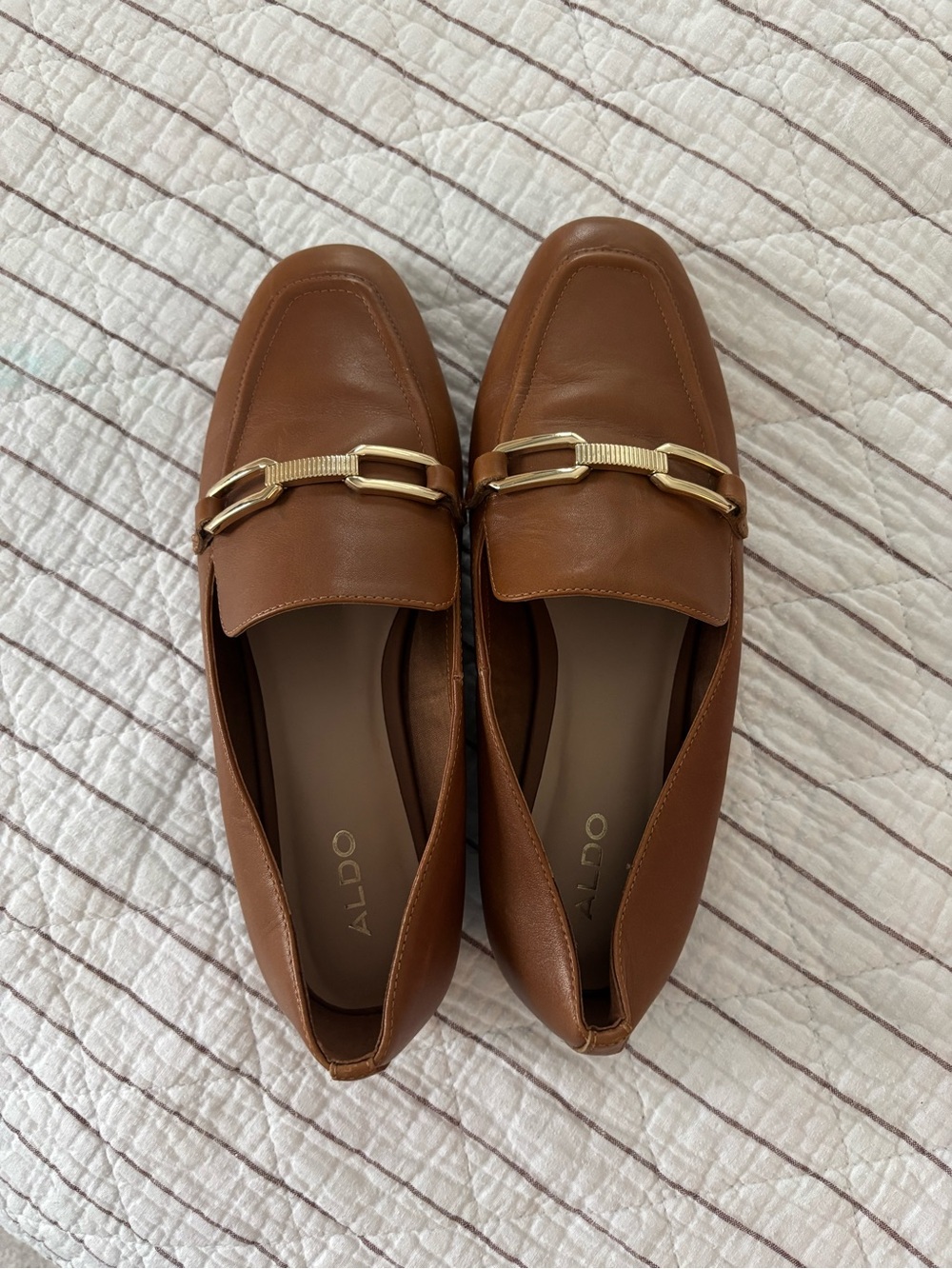 Aldo Cognac Leather Loafers with Gold Hardware
